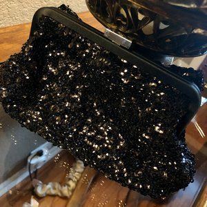 ✨Kate Landry Black Sequin Clutch with Bow✨